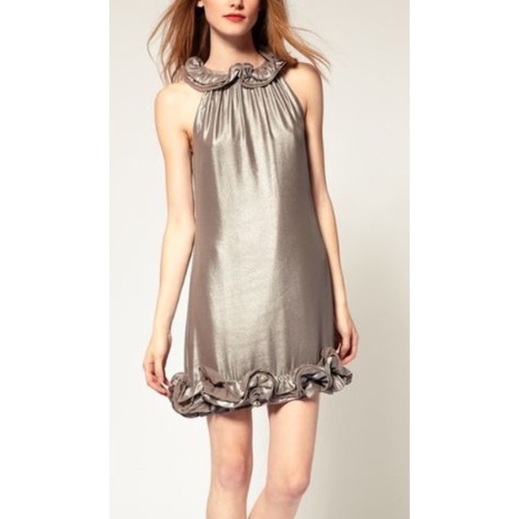 Ted Baker | Dresses | Nwt Ted Baker Ruffle Neck Silver Metallic Dress |  Poshmark